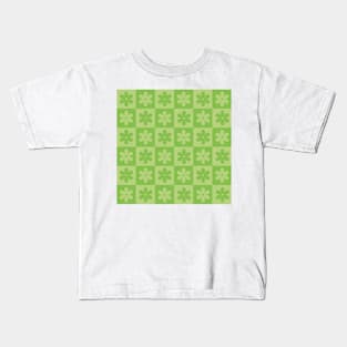 Floral Checkered Pattern in Green Kids T-Shirt